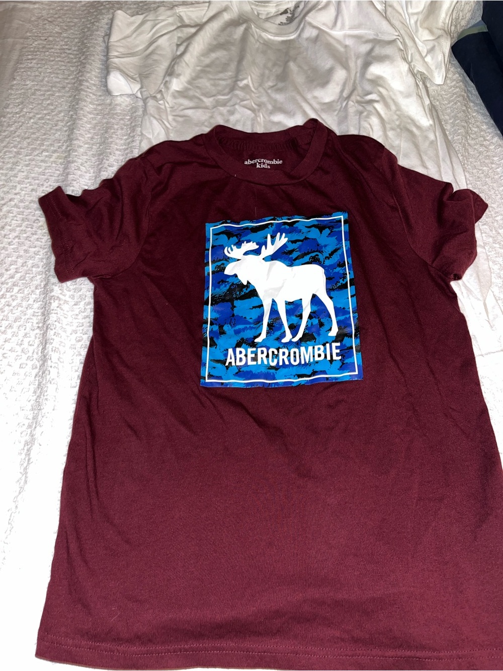 abercrombie kids Maroon Short-Sleeve Tee with Blue Camo Moose Graphic